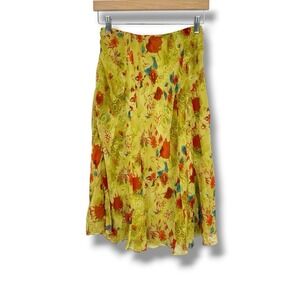 Fashion Instinct 100% Silk Skirt S Lime Green Floral Fairycore Boho Y2K Whimsy